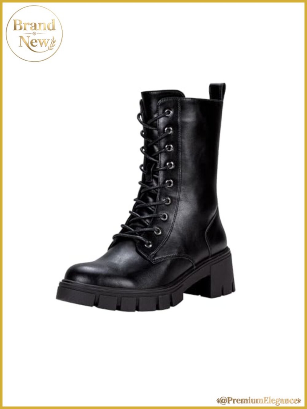 Mid Calf Combat Lace Up Chunky Platform Boots